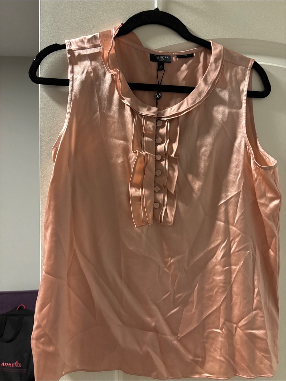 Talbots Sleeveless Ruffle-Front Blouse in Blush Peach